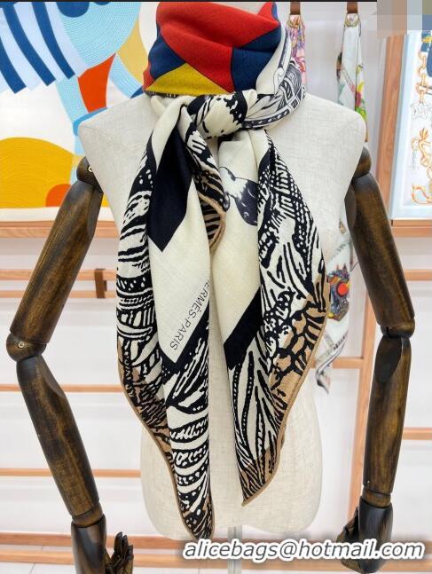 Traditional Specials Hermes Cavalier En Formes Cashmere & Silk Sqaure Shawl Scarf 140cm H111843 White 2023