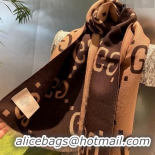 Buy Inexpensive Gucci Jumbo GG Cashmere Scarf 45x170cm G1123 Brown 2023