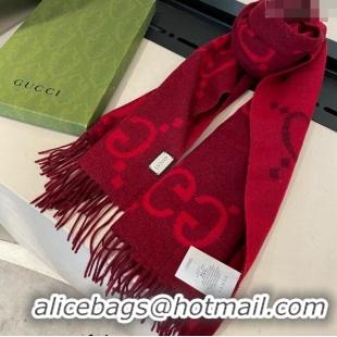 Low Price Gucci Jumbo GG Cashmere Scarf 45x170cm G1123 Red 2023