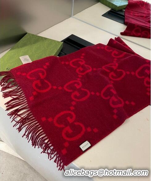 Low Price Gucci Jumbo GG Cashmere Scarf 45x170cm G1123 Red 2023