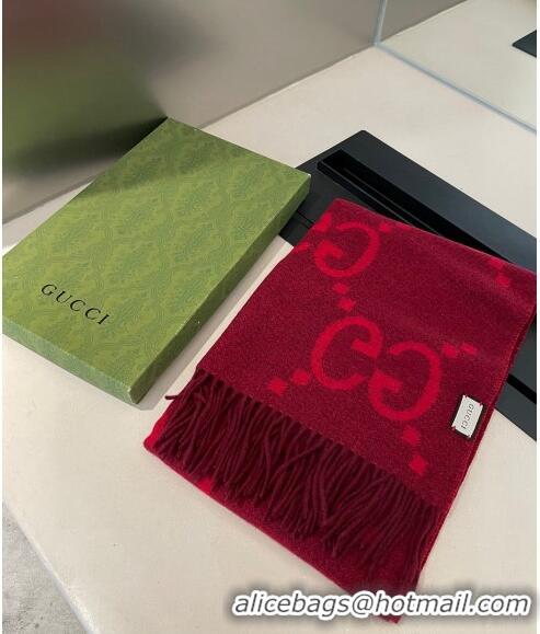 Low Price Gucci Jumbo GG Cashmere Scarf 45x170cm G1123 Red 2023