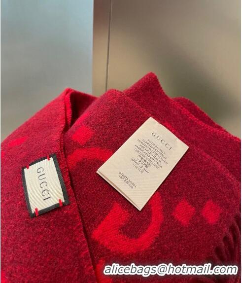 Low Price Gucci Jumbo GG Cashmere Scarf 45x170cm G1123 Red 2023