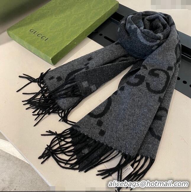 Promotional Gucci Jumbo GG Cashmere Scarf 45x170cm G1123 Grey 2023