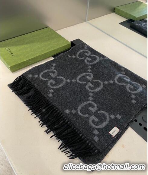 Promotional Gucci Jumbo GG Cashmere Scarf 45x170cm G1123 Grey 2023