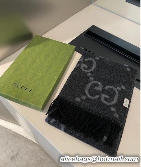 Promotional Gucci Jumbo GG Cashmere Scarf 45x170cm G1123 Grey 2023