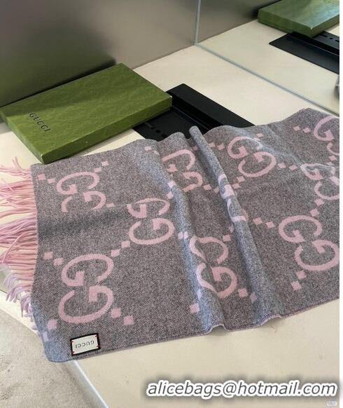 Top Grade Gucci Jumbo GG Cashmere Scarf 45x170cm G1123 Pink 2023