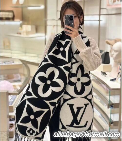 Promotional Louis Vuitton LV Medallion Long Wool Scarf 30x209cm LV1123 Black/White 2023