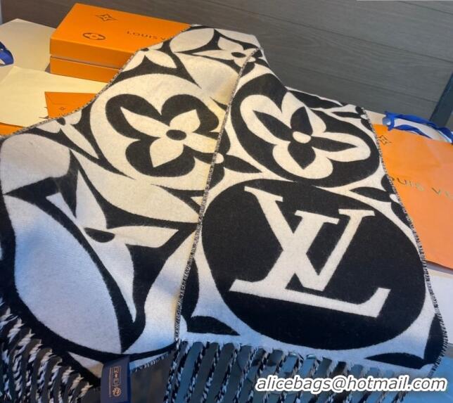 Promotional Louis Vuitton LV Medallion Long Wool Scarf 30x209cm LV1123 Black/White 2023