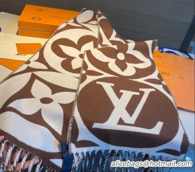 Market Sells Louis Vuitton LV Medallion Long Wool Scarf 30x209cm LV1123 Dark Brown 2023