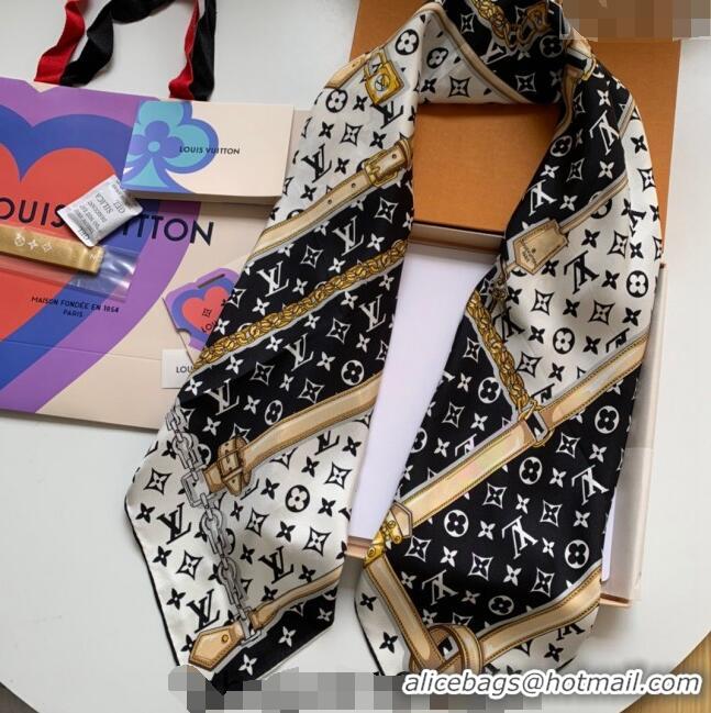 Best Price Louis Vuitton Silk Sqaure Scarf 90x90cm 112301 Black/White 2023