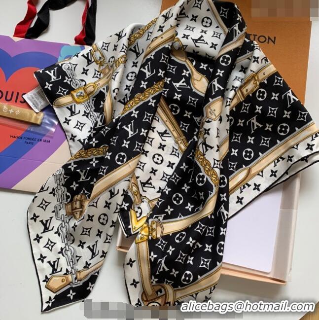 Best Price Louis Vuitton Silk Sqaure Scarf 90x90cm 112301 Black/White 2023