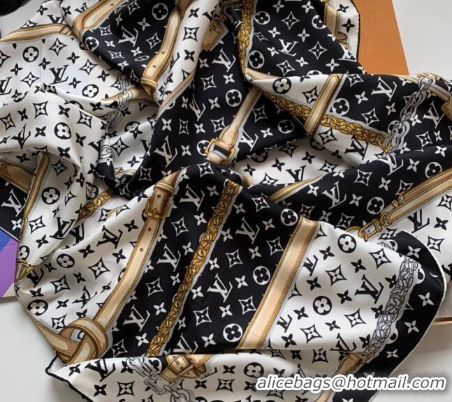 Best Price Louis Vuitton Silk Sqaure Scarf 90x90cm 112301 Black/White 2023