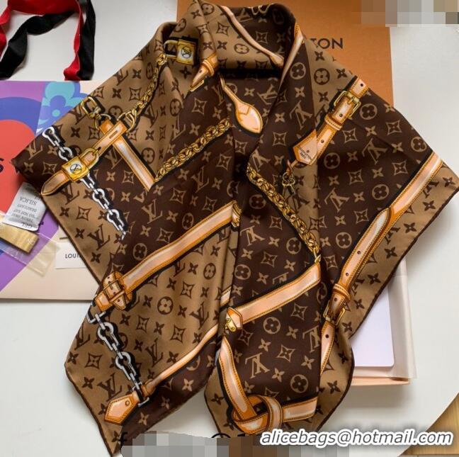 New Fashion Louis Vuitton Silk Sqaure Scarf 90x90cm LV1123 Brown 2023