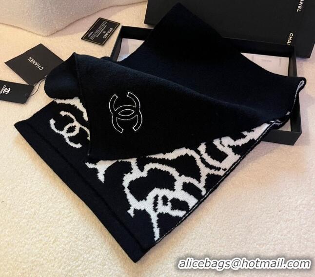 Famous Brand Chanel Camellia Bloom Knit Scarf 35x180cm 1123 White/Black 2023