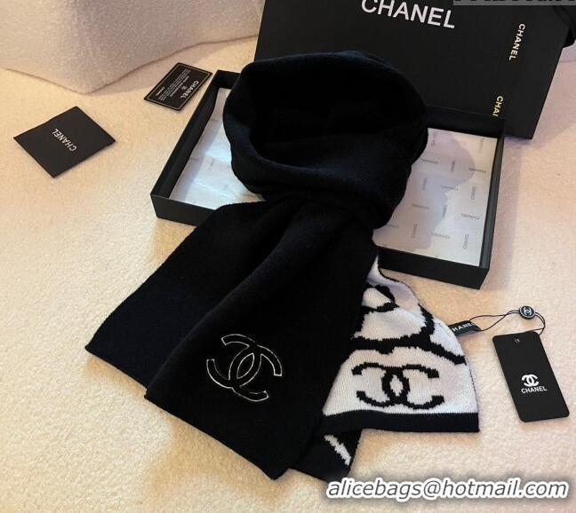 Famous Brand Chanel Camellia Bloom Knit Scarf 35x180cm 1123 White/Black 2023