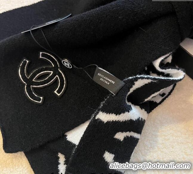 Famous Brand Chanel Camellia Bloom Knit Scarf 35x180cm 1123 White/Black 2023