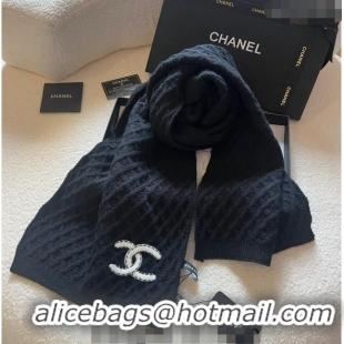 Unique Grade Chanel Quilted Knit Scarf 35x180cm 1123 Black 2023