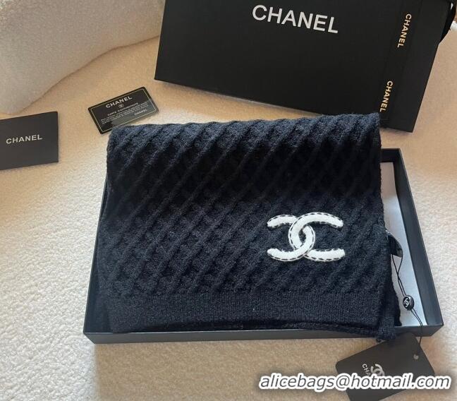 Unique Grade Chanel Quilted Knit Scarf 35x180cm 1123 Black 2023