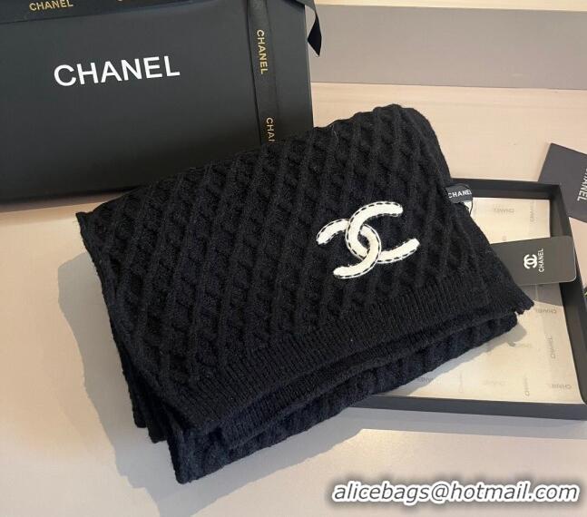 Unique Grade Chanel Quilted Knit Scarf 35x180cm 1123 Black 2023