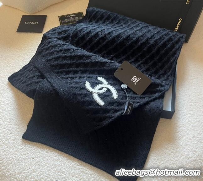 Unique Grade Chanel Quilted Knit Scarf 35x180cm 1123 Black 2023