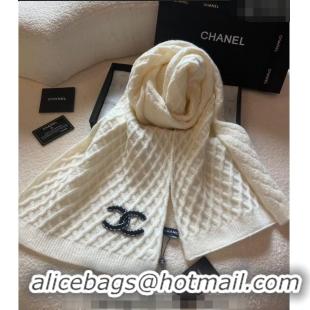 Buy Inexpensive Chanel Quilted Knit Scarf 35x180cm 1123 White 2023