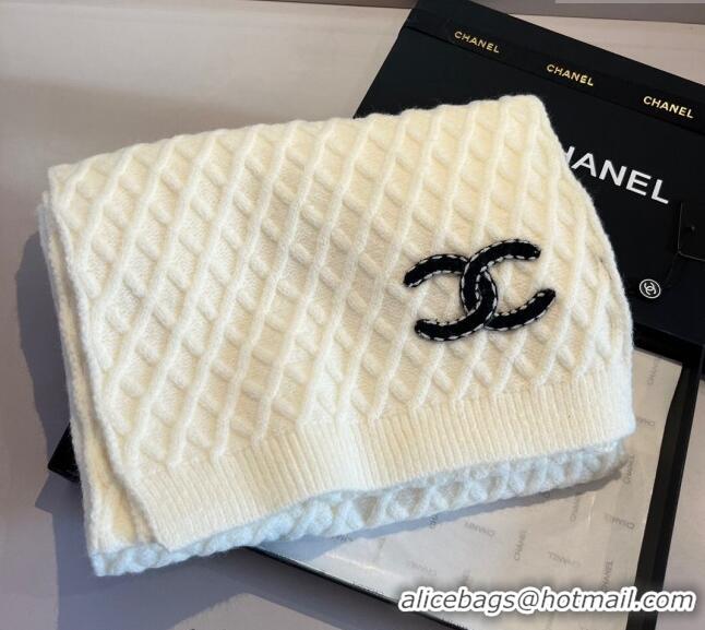 Buy Inexpensive Chanel Quilted Knit Scarf 35x180cm 1123 White 2023