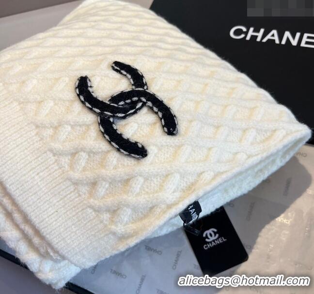 Buy Inexpensive Chanel Quilted Knit Scarf 35x180cm 1123 White 2023