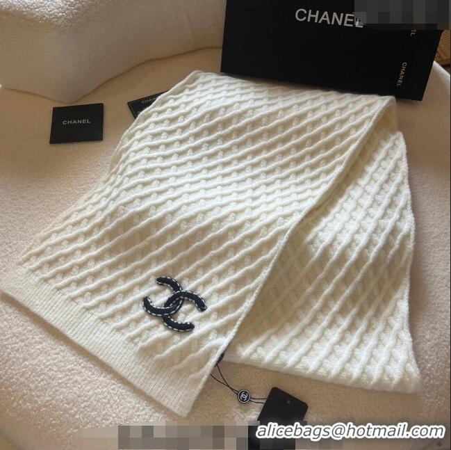 Buy Inexpensive Chanel Quilted Knit Scarf 35x180cm 1123 White 2023