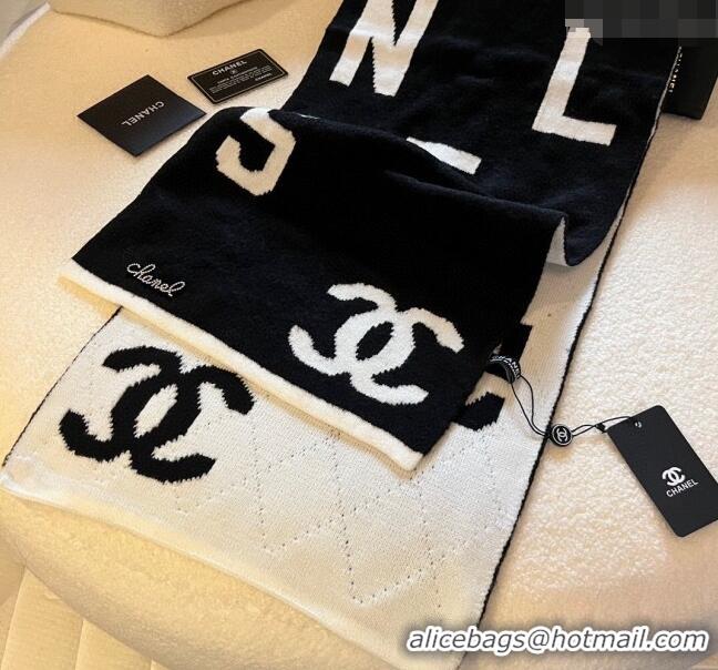 Famous Brand Chanel CC 5 Knit Scarf 30x178cm 1123 White/Black 2023