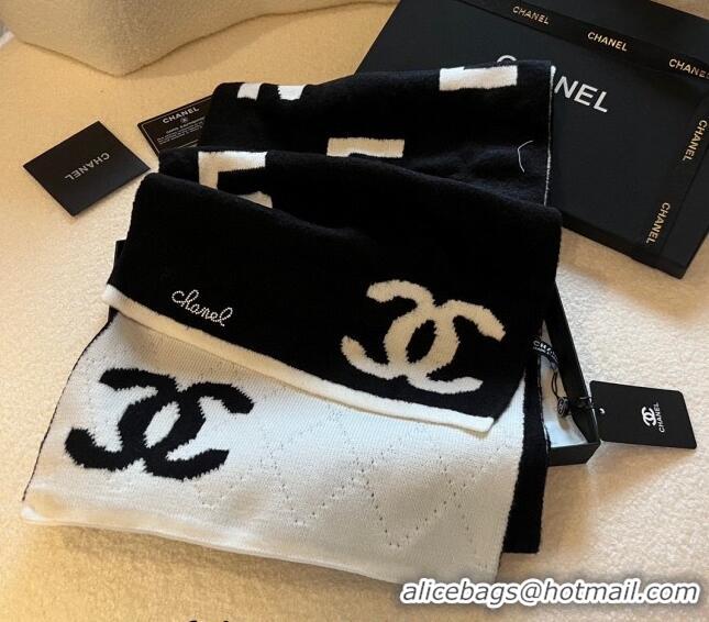 Famous Brand Chanel CC 5 Knit Scarf 30x178cm 1123 White/Black 2023