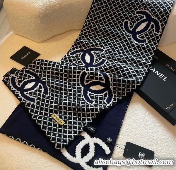 Best Price Chanel CC Knit Scarf 35x190cm 1123 Dark Blue 2023