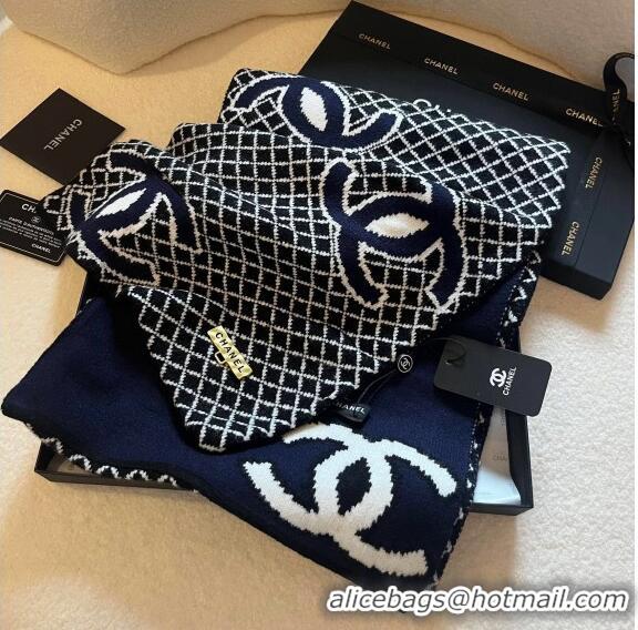 Best Price Chanel CC Knit Scarf 35x190cm 1123 Dark Blue 2023