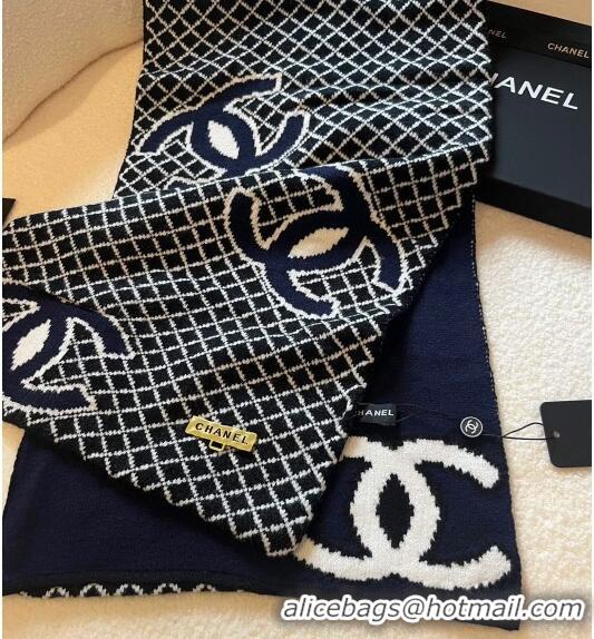 Best Price Chanel CC Knit Scarf 35x190cm 1123 Dark Blue 2023