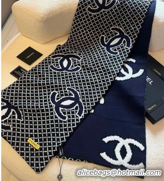 Best Price Chanel CC Knit Scarf 35x190cm 1123 Dark Blue 2023