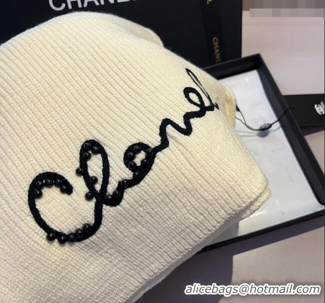 Well Crafted Chanel Knit Hat and Scarf Set CH1123 White 2023