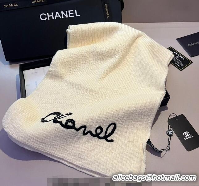 Well Crafted Chanel Knit Hat and Scarf Set CH1123 White 2023