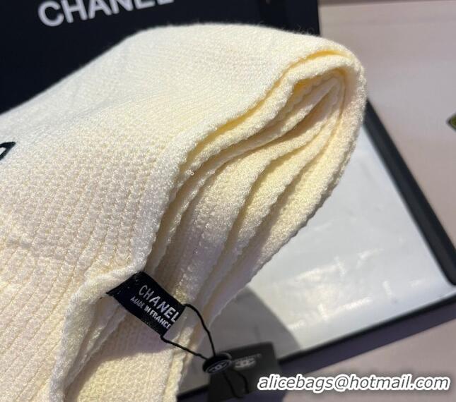 Well Crafted Chanel Knit Hat and Scarf Set CH1123 White 2023