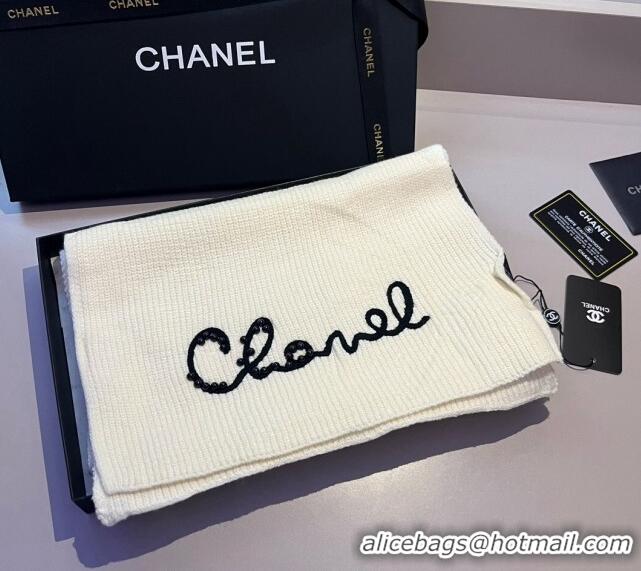 Well Crafted Chanel Knit Hat and Scarf Set CH1123 White 2023