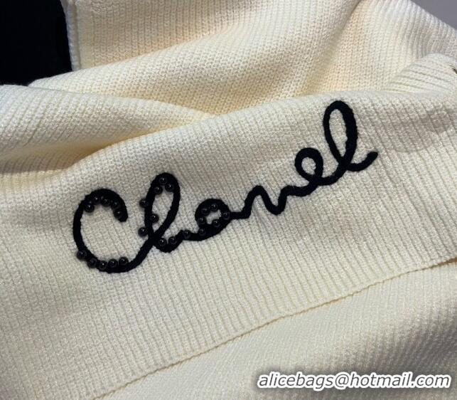 Well Crafted Chanel Knit Hat and Scarf Set CH1123 White 2023