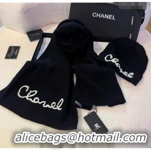 Top Quality Chanel Knit Hat and Scarf Set CH1123 Black 2023