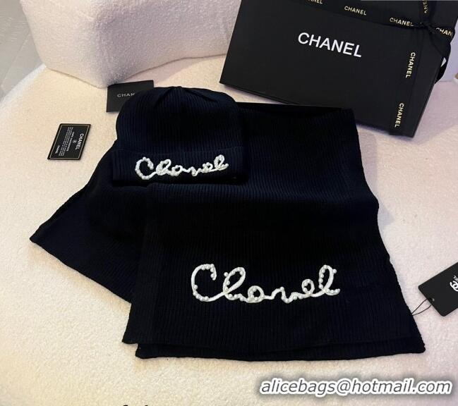 Top Quality Chanel Knit Hat and Scarf Set CH1123 Black 2023