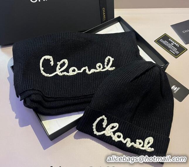 Top Quality Chanel Knit Hat and Scarf Set CH1123 Black 2023