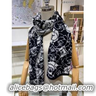 Super Quality Chanel Camellia Bloom Long Cashmere Scarf 46x170cm CH1123 Black/White 2023