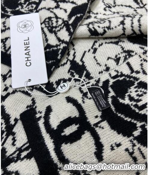 Super Quality Chanel Camellia Bloom Long Cashmere Scarf 46x170cm CH1123 Black/White 2023