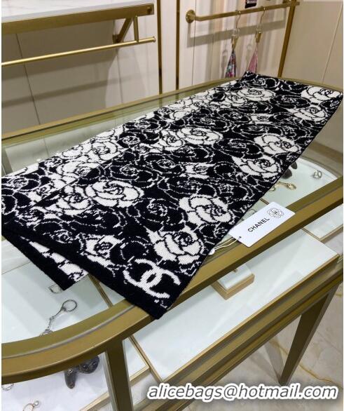 Super Quality Chanel Camellia Bloom Long Cashmere Scarf 46x170cm CH1123 Black/White 2023