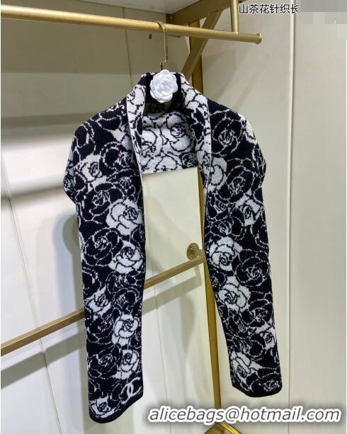 Super Quality Chanel Camellia Bloom Long Cashmere Scarf 46x170cm CH1123 Black/White 2023