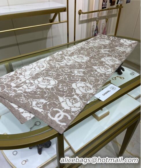 New Fashion Chanel Camellia Bloom Long Cashmere Scarf 46x170cm CH1123 Beige 2023