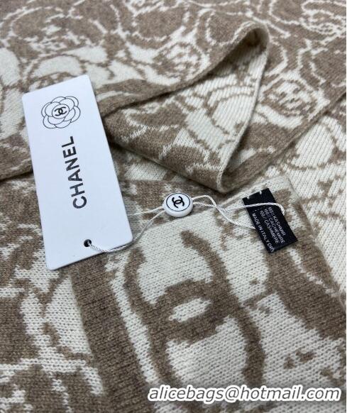 New Fashion Chanel Camellia Bloom Long Cashmere Scarf 46x170cm CH1123 Beige 2023