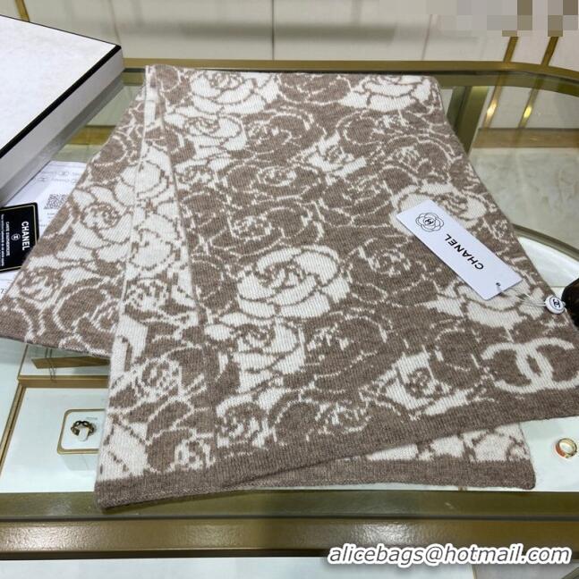 New Fashion Chanel Camellia Bloom Long Cashmere Scarf 46x170cm CH1123 Beige 2023