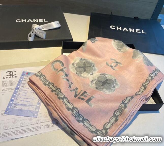 Well Crafted Chanel Camellia Bloom Cashmere Long Scarf 110x200cm CH1123 Light Pink 2023